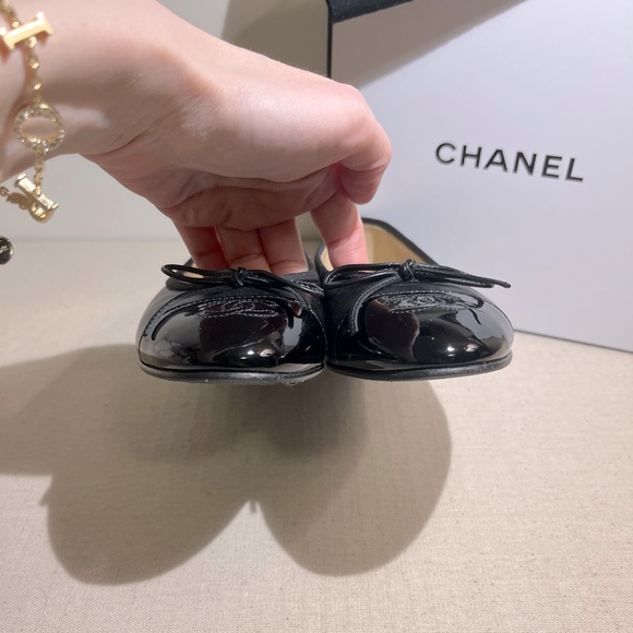 ❗️sold❗️🖤CHANEL🖤 Ballerinas Black Leather and Patent Leather 36 - Picture 10 of 12